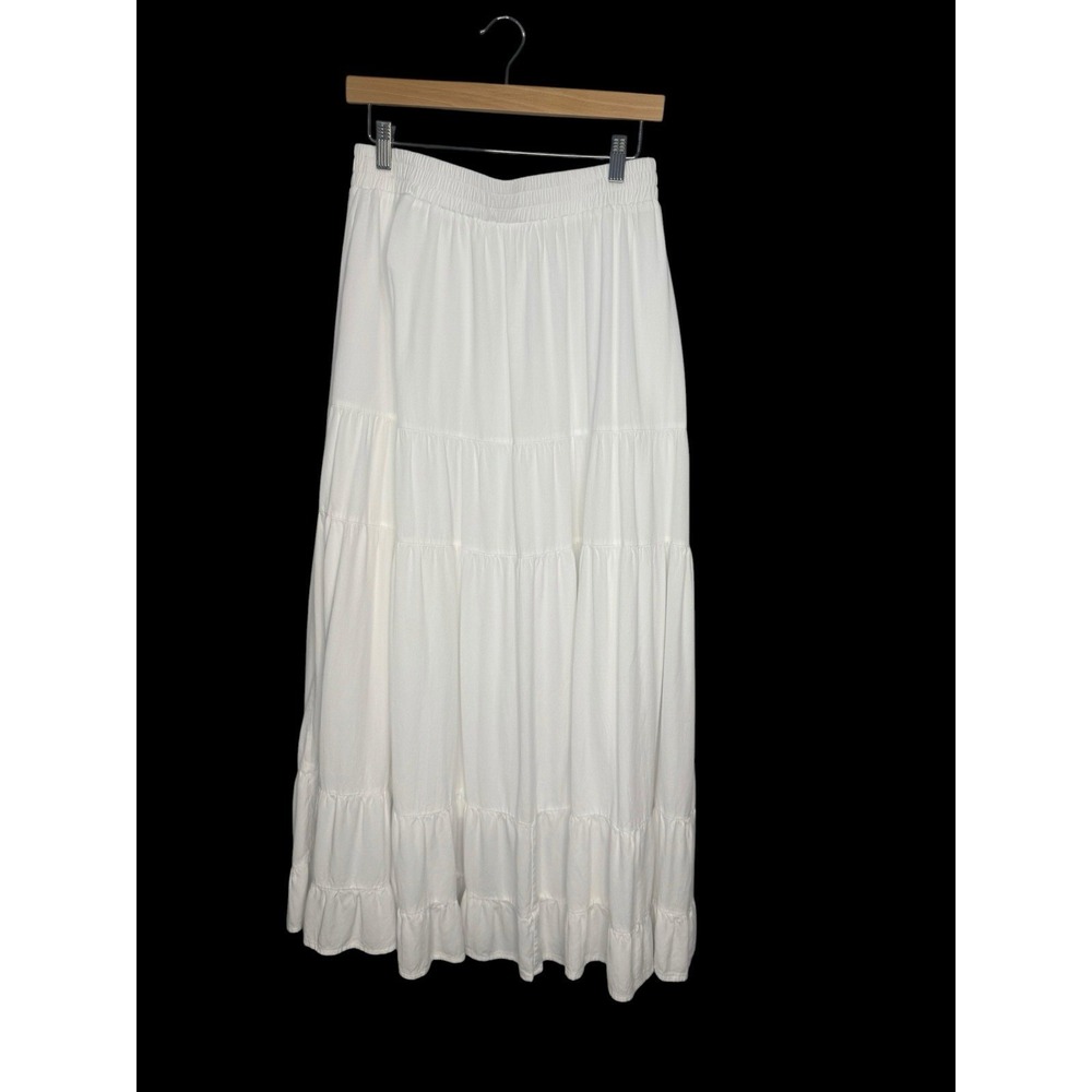 White Tiered Maxi Skirt Size XL Western Cowgirl Boho Coastal Cottage-Core